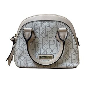 Calvin Klein Monogram Dome Satchel Handbag‎ Beige Gold Hardware